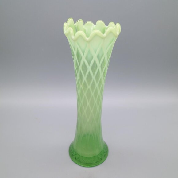 Antique Northwood Style Diamond Point Opalescent Glass 12” Glass Vase - Picture 4 of 8